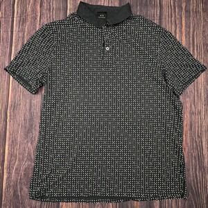 Armani Exchange Polo Shirt‎ XL Cotton Geometric Designer Black Short Sleeve Top